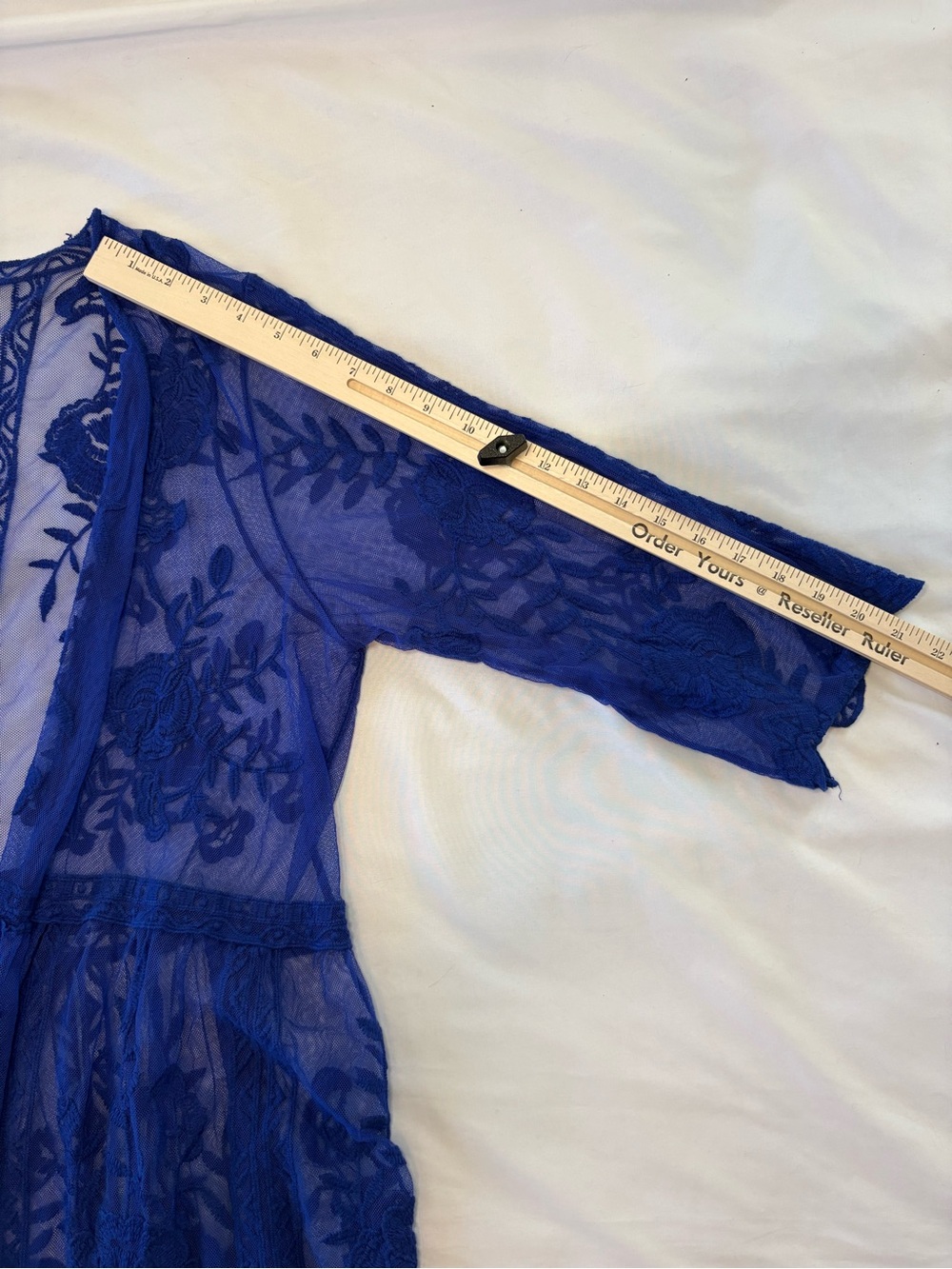 Lane Bryant Sheer Embroidered Lace Kimono in Cobalt Blue Cover Up Size 14/16 - Picture 4 of 6